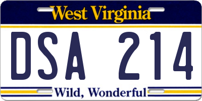 WV license plate DSA214