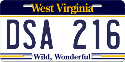 WV license plate DSA216