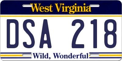 WV license plate DSA218