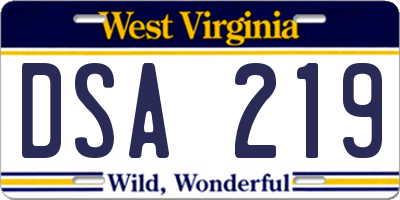 WV license plate DSA219