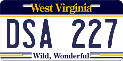 WV license plate DSA227