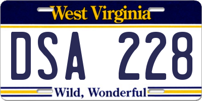 WV license plate DSA228