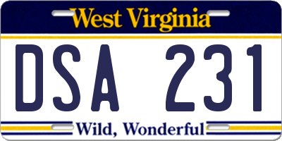 WV license plate DSA231
