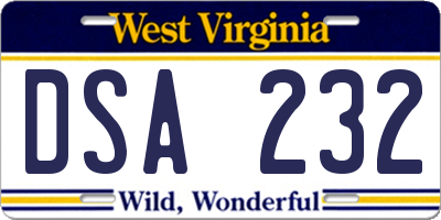 WV license plate DSA232