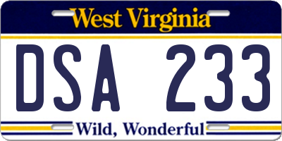 WV license plate DSA233