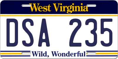 WV license plate DSA235