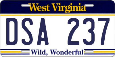 WV license plate DSA237