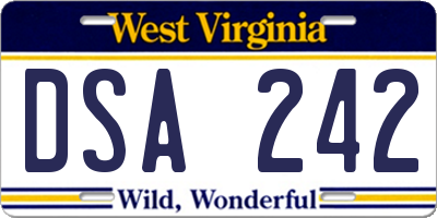 WV license plate DSA242