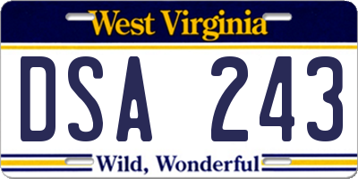 WV license plate DSA243
