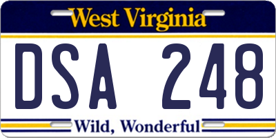 WV license plate DSA248