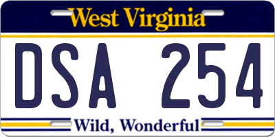 WV license plate DSA254