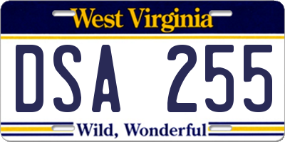 WV license plate DSA255