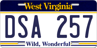 WV license plate DSA257