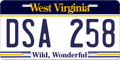 WV license plate DSA258