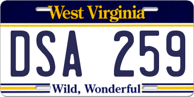 WV license plate DSA259