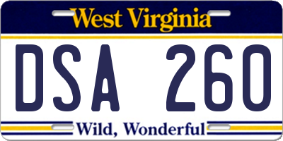 WV license plate DSA260