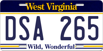 WV license plate DSA265