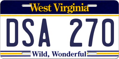 WV license plate DSA270