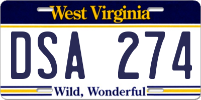 WV license plate DSA274