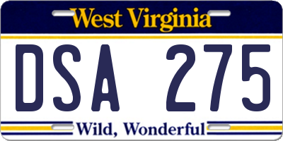 WV license plate DSA275