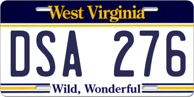 WV license plate DSA276