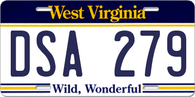 WV license plate DSA279