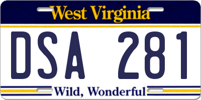 WV license plate DSA281