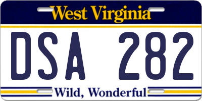 WV license plate DSA282