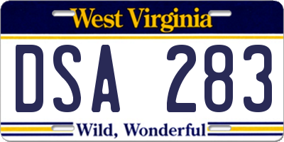 WV license plate DSA283