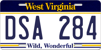 WV license plate DSA284