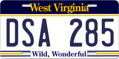 WV license plate DSA285