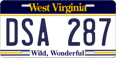 WV license plate DSA287