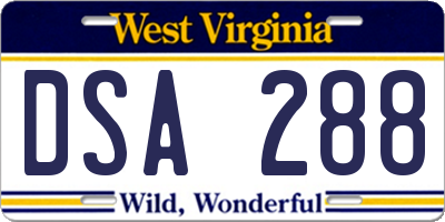 WV license plate DSA288