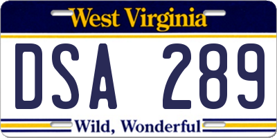 WV license plate DSA289