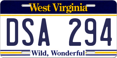 WV license plate DSA294