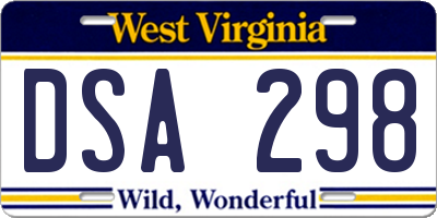WV license plate DSA298