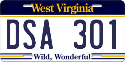 WV license plate DSA301