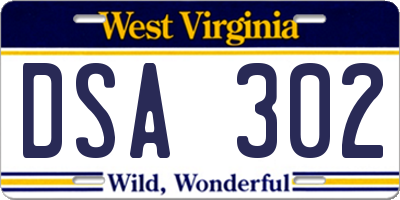 WV license plate DSA302