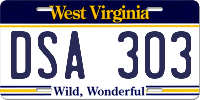 WV license plate DSA303