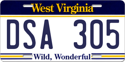 WV license plate DSA305