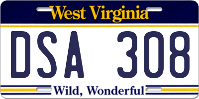 WV license plate DSA308