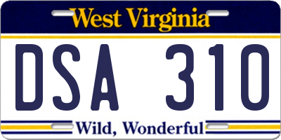 WV license plate DSA310
