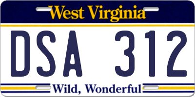 WV license plate DSA312