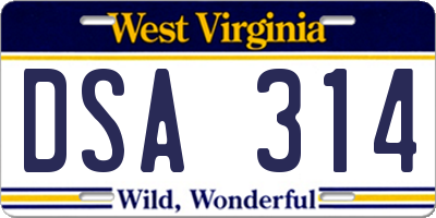 WV license plate DSA314