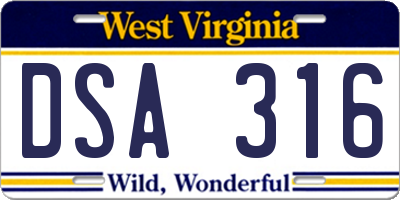 WV license plate DSA316