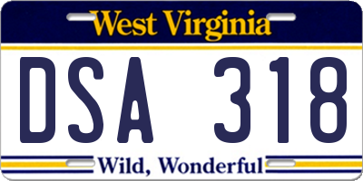 WV license plate DSA318