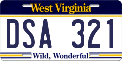 WV license plate DSA321