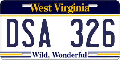 WV license plate DSA326