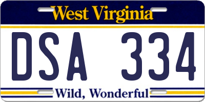 WV license plate DSA334