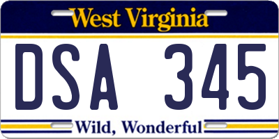WV license plate DSA345